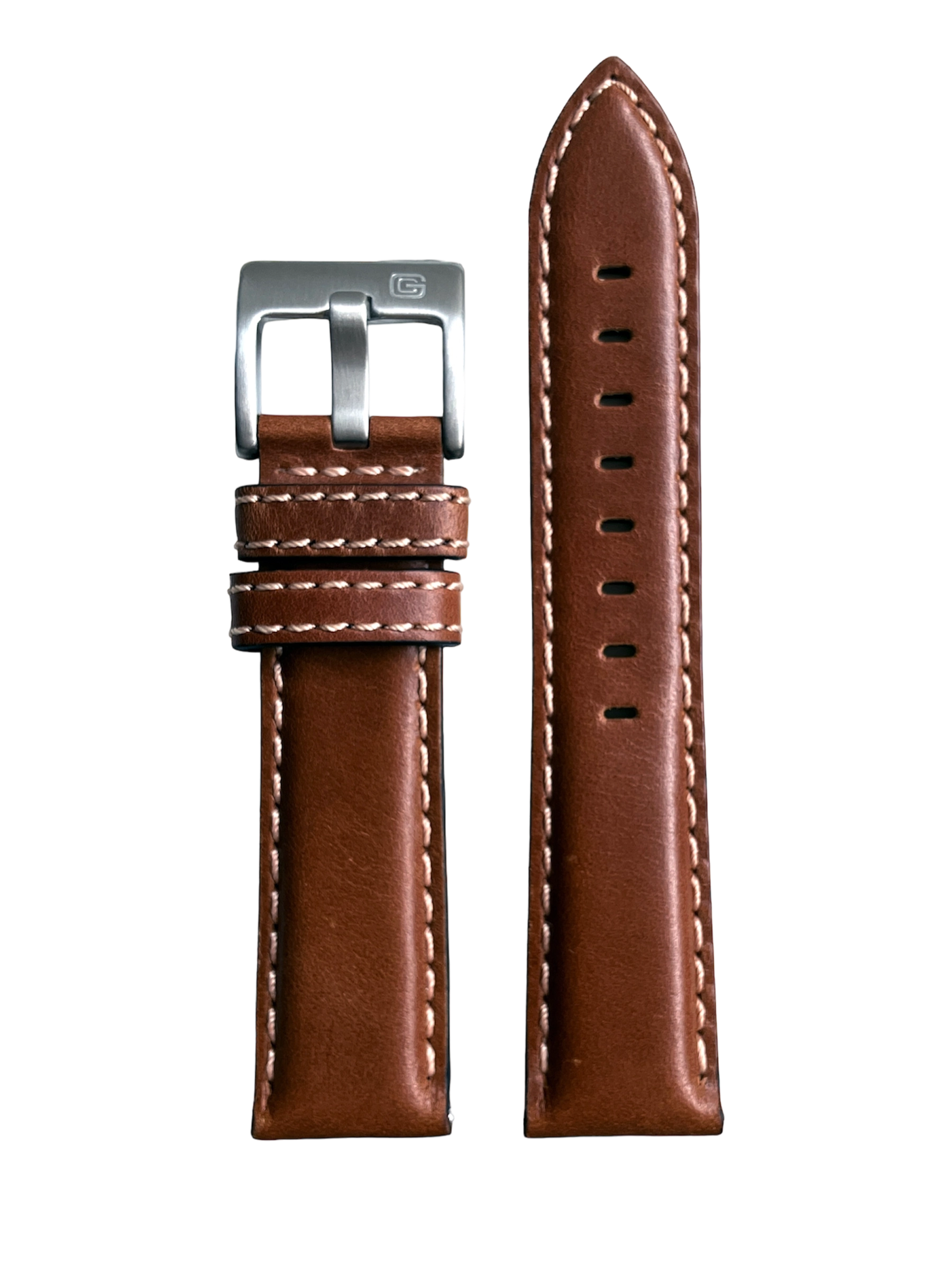 Watch Strap Leather Brown 22mm Stitching White